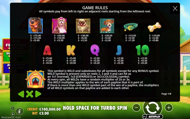 The Big Dog House — symbol paytable and game rules