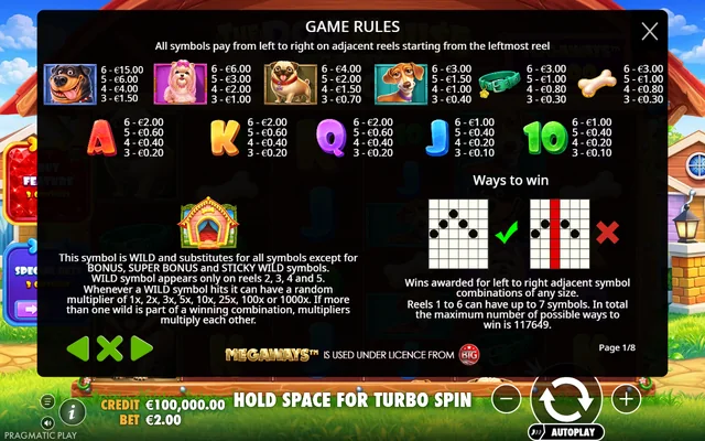 The Dog House Megaways 1000 — symbol paytable and game rules