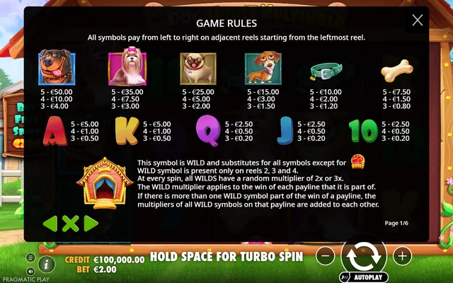 The Dog House Multihold — symbol paytable and game rules