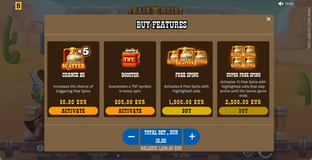 Train Heist Johnny Cash: official menu showing the distinct feature entry options.