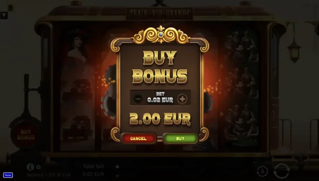 Train to Rio Grande: official bonus-purchase confirmation window.