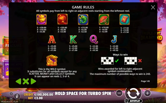 Triple Pot Diamond — symbol paytable and game rules