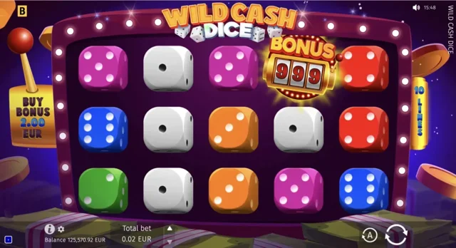 Wild Cash Dice: official three-dimensional dice reel layout.