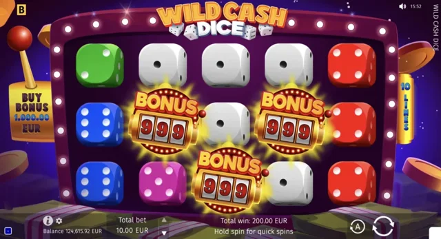 Wild Cash Dice: official reel arrangement with multiple Bonus symbols.