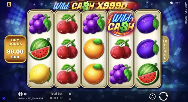 Wild Cash x9990: official x9990 fruit reel layout.