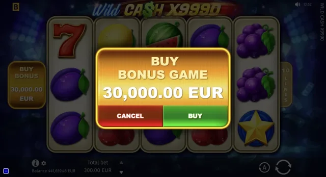 Wild Cash x9990: official numeric-bonus purchase confirmation.