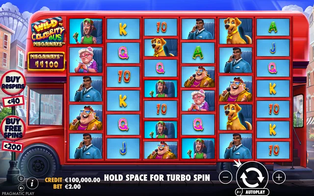 Wild Celebrity Bus Megaways — base game and controls