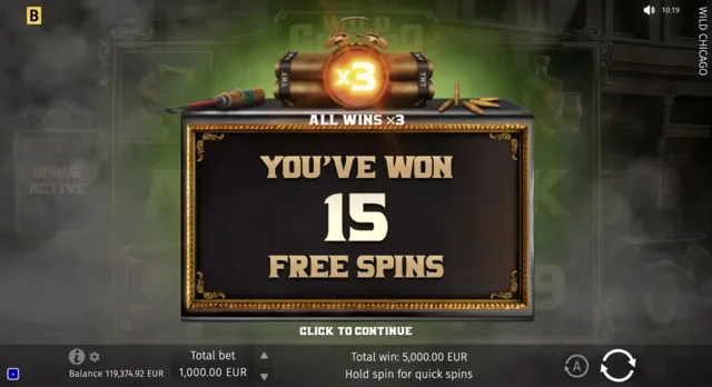 Wild Chicago: official fifteen Free Spins announcement.