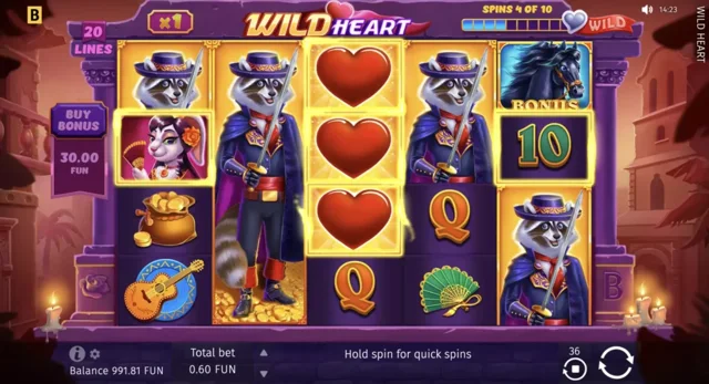Wild Heart: official Mexican-themed main reel layout.