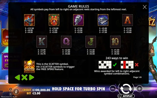 Wild Skullz — symbol paytable and game rules