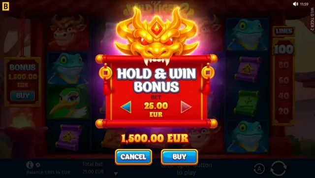 Wild Tiger 2: official Hold and Win purchase dialog.