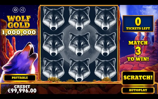Wolf Gold Scratchcard — covered scratchcard and virtual-credit balance