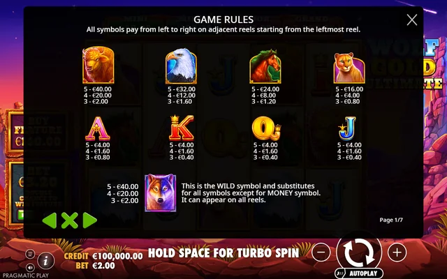Wolf Gold Ultimate — symbol paytable and game rules