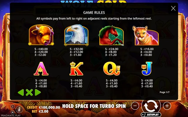 Wolf Gold — symbol values and rules for the captured demo
