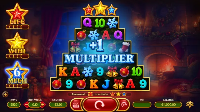 Xmas Dreams: Win Multipliers illustrated by the studio. Example amounts are not our gambling results.