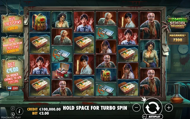 Zombie School Megaways — base game and controls