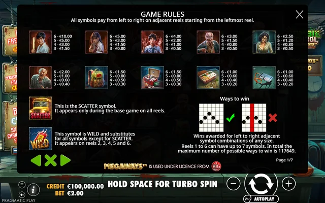 Zombie School Megaways — symbol paytable and game rules