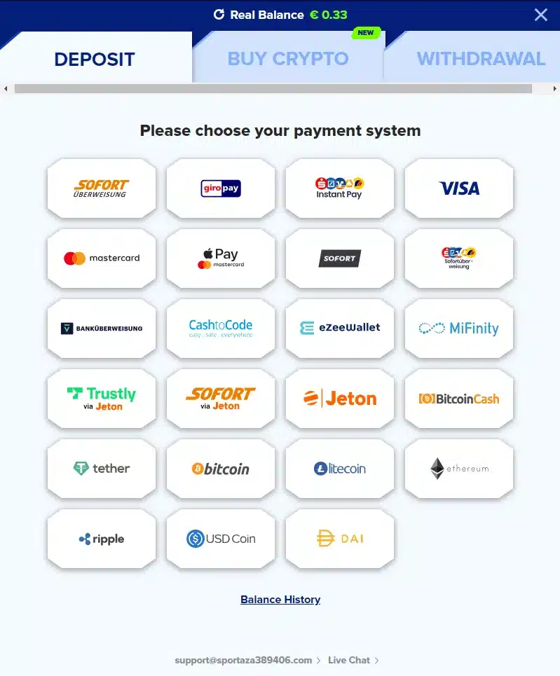 Payment Options at Sportaza Casino