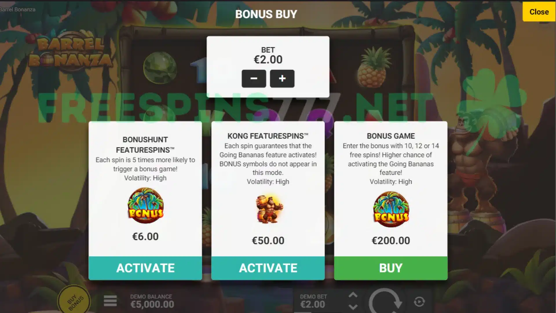 Barrel Bonanza Bonus Buy Options